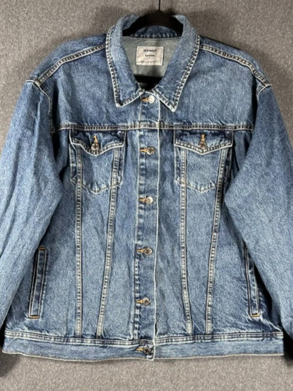 Old Navy Boyfriend Jean Jacket Womens Sz Lg Blue Denim Medium Wash Thickey